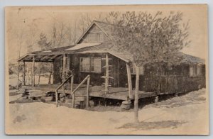 RPPC Maine Homestead Rustic Cabin Home on Stacked Stone Piers Postcard H26