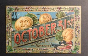 Mint USA Picture Postcard Halloween Live Pumpkin People Greetings Card Oct 31st