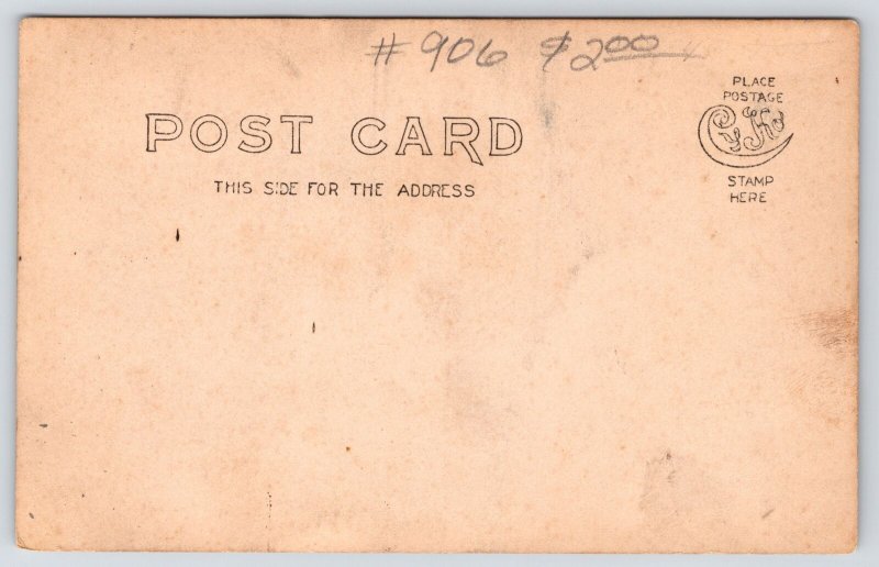 Three Men Play Poker Outside~Playing Cards~Whiskey Bottle & Drinks~c1905 RPPC