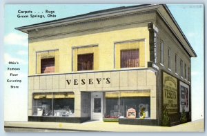 c1955 Green Springs Ohio OH Postcard Carpets Rugs Vesey's Floor Covering Store