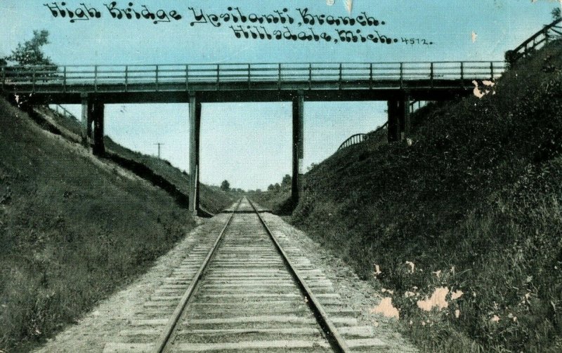 C. 1910 High Bridge Ypsilanti Branch Railroad Hillsdale, MI Postcard F58 