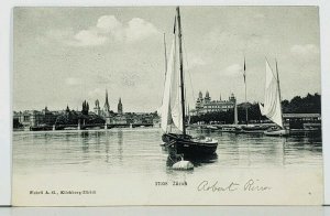 Zurich River Sailboats c1909 Wehrli A.G. Kilchberg Postcard A3