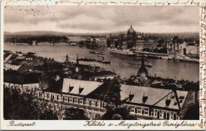 Hungary Budapest Kilatas a Margitszigetre Vintage Postcard C240