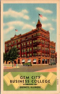 Linen Postcard Gem City Business College in Quincy, Illinois