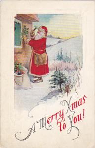 Christmas Santa Claus Red Robe Hanging Holly