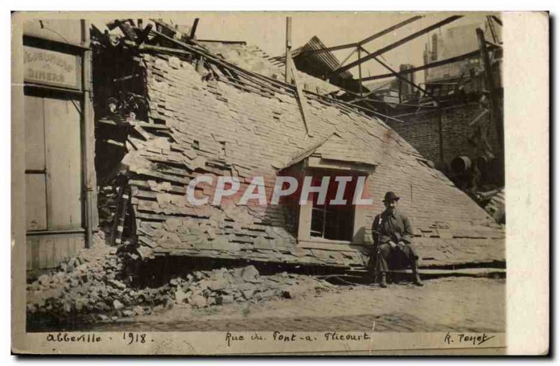 CARTE PHOTO Militaria Abbeville Bridge Street has Flicourt 1918