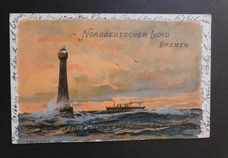 1904 Ship Postcard Cover From US/Ger Sea PO to Richmond VA S.S. Kaiser Wilhelm