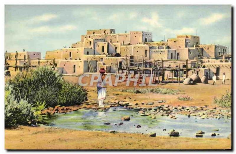 Postcard Old Wild West Cowboy New Mexico Taos Pueblo Indians