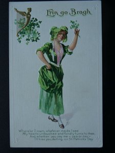 Ireland ST. PATRICK'S DAY Irish Maid ERIN GO BRAGH c1905 Embossed Postcard