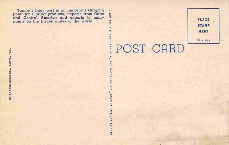 Steamer Ships Skyline Tampa Harbor Florida linen postcard