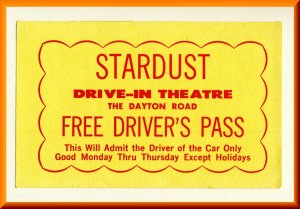 1960's Stardust Drive-In Theatre Driver's Pass, Springfield, Ohio/OH