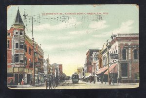 GREEN BAY WISCONSIN DOWNTOWN WASHINGTON STREET SCENE VINTAGE POSTCARD