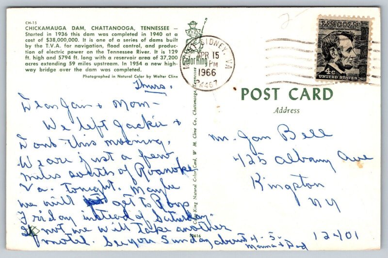 1966  Chickamauga Dam  Chattanooga  Tennessee    Postcard