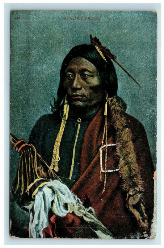 c. 1910 Apache Chief Pacer Postcard Hand Colored Native American