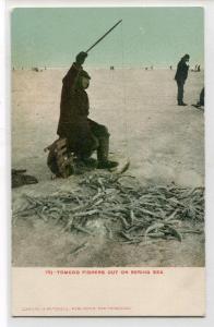 Tomcod Fisher Fisherman Fishing Bering Strait Alaska 1907c postcard