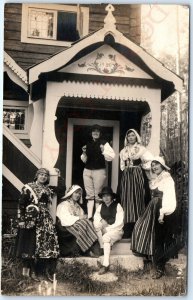 c1910s Leksand Sweden Outdoor House RPPC Traditional Dress Women Real Photo A124