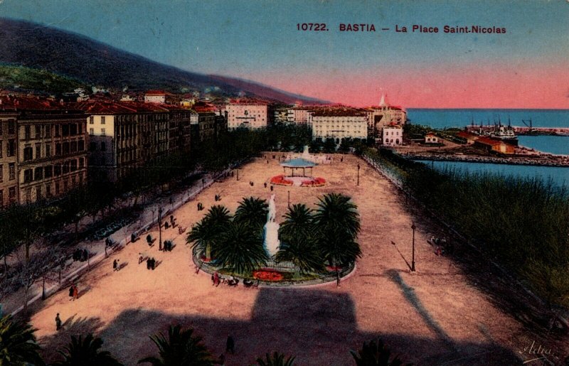 France Bastia La Place Saint-Nicolas Vintage Postcard 08.86