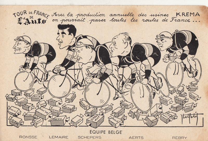 TOUR DE FRANCE EQUIPE BELGE RONSSE LEMAIRE SCHEPERS AERTS REBRY CARICATURES