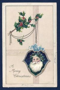 Merry Christmas & Santa Claus in Green used c1912