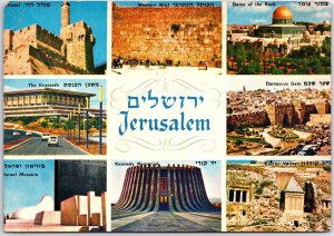 VINTAGE CONTINENTAL SIZE POSTCARD MULTIPLE VIEWS OF JERUSALEM MAILED ISRAEL 1973