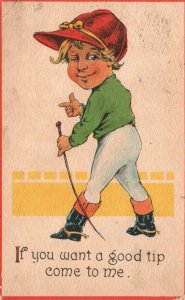 Vintage Postcard 1914 If You Want A Good Tip, Come To Me Funny Little Boy