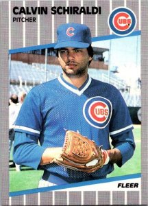 1989 Fleer Baseball Card Calvin Schiraldi Chicago Cubs sk10623