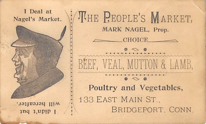 Approx. Size: 2.75 x 4.5 The People's market  Late 1800's Tradecard Non  