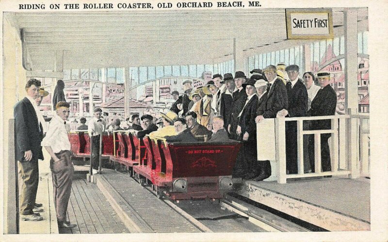 Old Orchard Beach ME Riding on the Roller Coaster Postcard