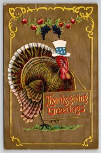 Thanksgiving Greetings Patriotic Turkey In Hat Postcard V29