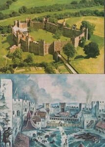 Framlingham Castle Suffolk Painting of Courtyard & Aerial Birds Eye 2x Postcard