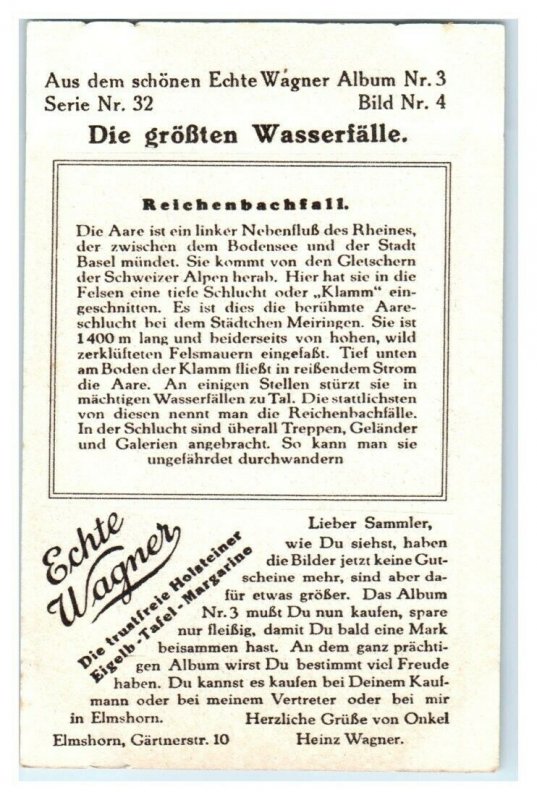 Reichenbachfal, Basel, Largest Waterfalls, Echte Wagner German Trade Card *VT31W