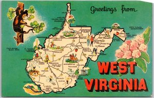 West Virginia, Mountain State, Famous Place, Map, Greetings, Vintage Postcard