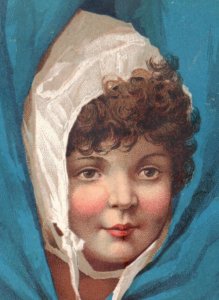 1880s Domestic Sewing Machine Co. Adorable Girl Bonnet Blue Sheet F115