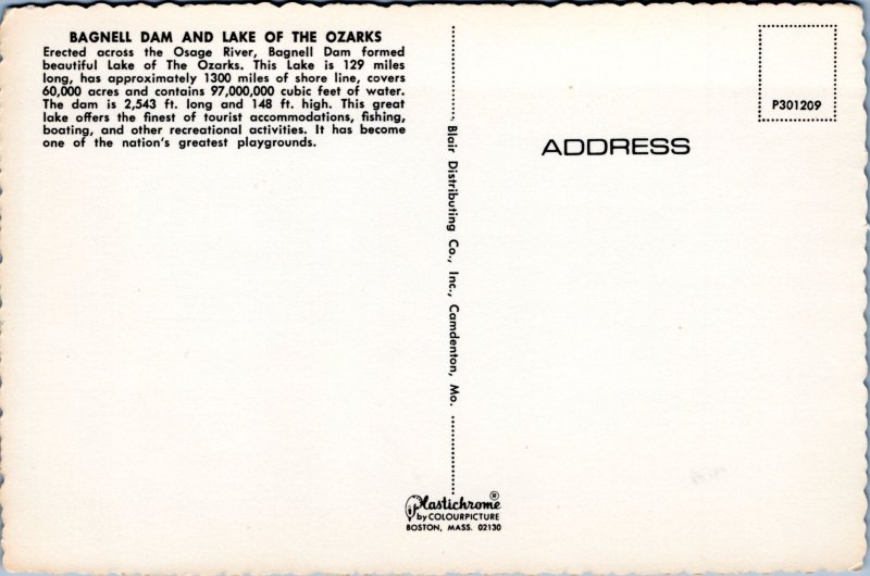 Postcard MO Lakeside Bagnell Dam