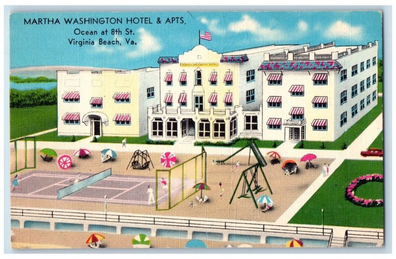 c1940's Martha Washington Hotel And Apts Virginia Beach Virginia VA Postcard 