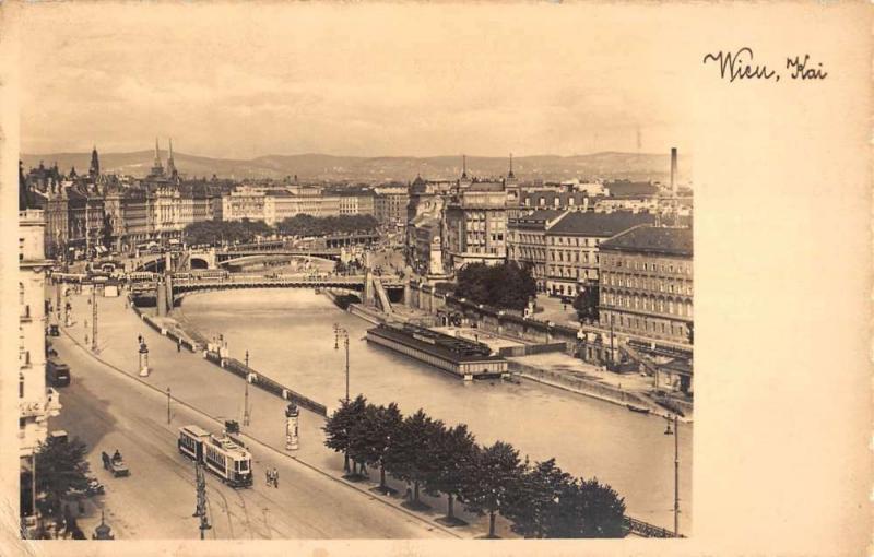 Vienna Austria Birdseye View Trolley River Real Photo Antique Postcard K22500