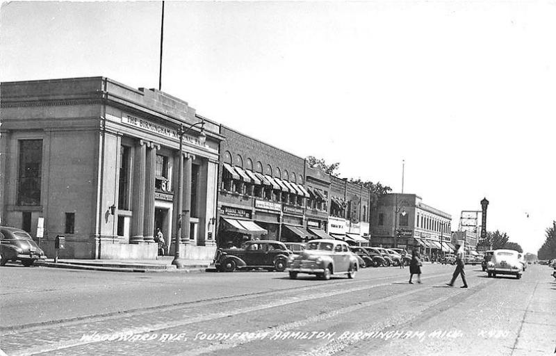 Birmingham MI Woodward Ave National Bank Bodine News RPPC Postcard