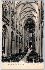 c1920s Coutances, France Cathedral La Nef Interior Gothic Arches Chairs Pew A343