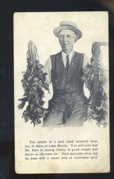 LAKE WORTH FLORIDA CELERY FARM FARMING HART FARM VINTAGE FARMER POSTCARD FLA.