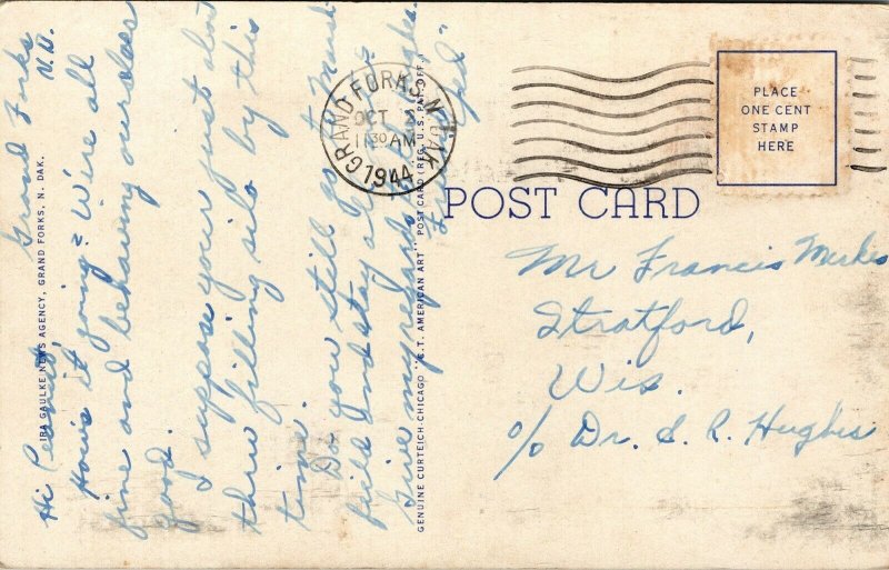 Vtg Grand Forks North Dakota ND Red River Dam 1940s Linen Postcard