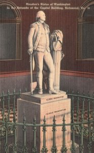 Vintage Postcard 1930's Houdon's Statue Washington Capitol Building Richmond VA