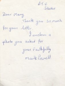 Mark Powell Emergency Ward 10 TV Show Antique Hand Signed Letter