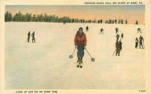 1940s Winter Sports Ski Scene Postcard Walmer linen 1596 Pennsylvania