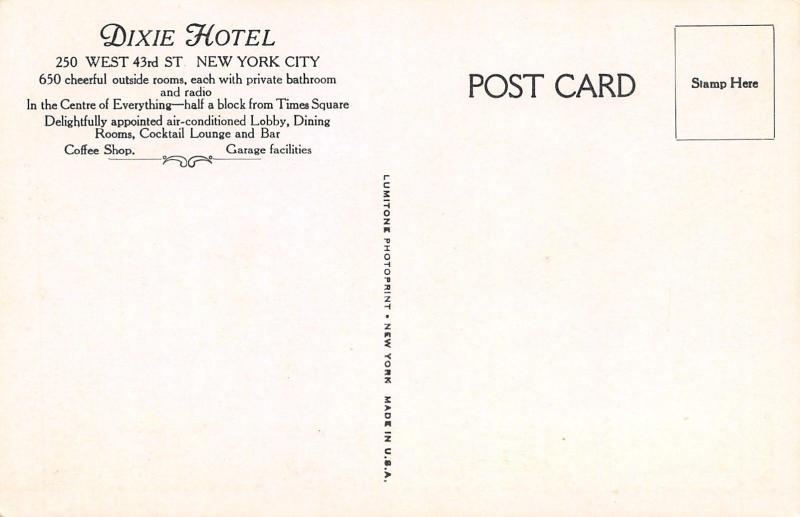 New York City~Dixie Hotel Carter~Cocktail Lounge~Bus Terminal~Radio in Room 1930 