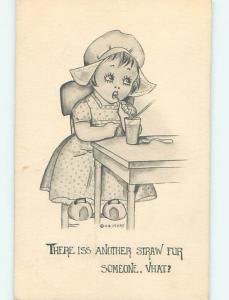 Divided-Back signed CUTE DUTCH GIRL DRINKING WITH A STRAW o8604