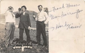 H97/ Interesting RPPC Postcard c1910 Men Drinking Alcohol Bottles 28