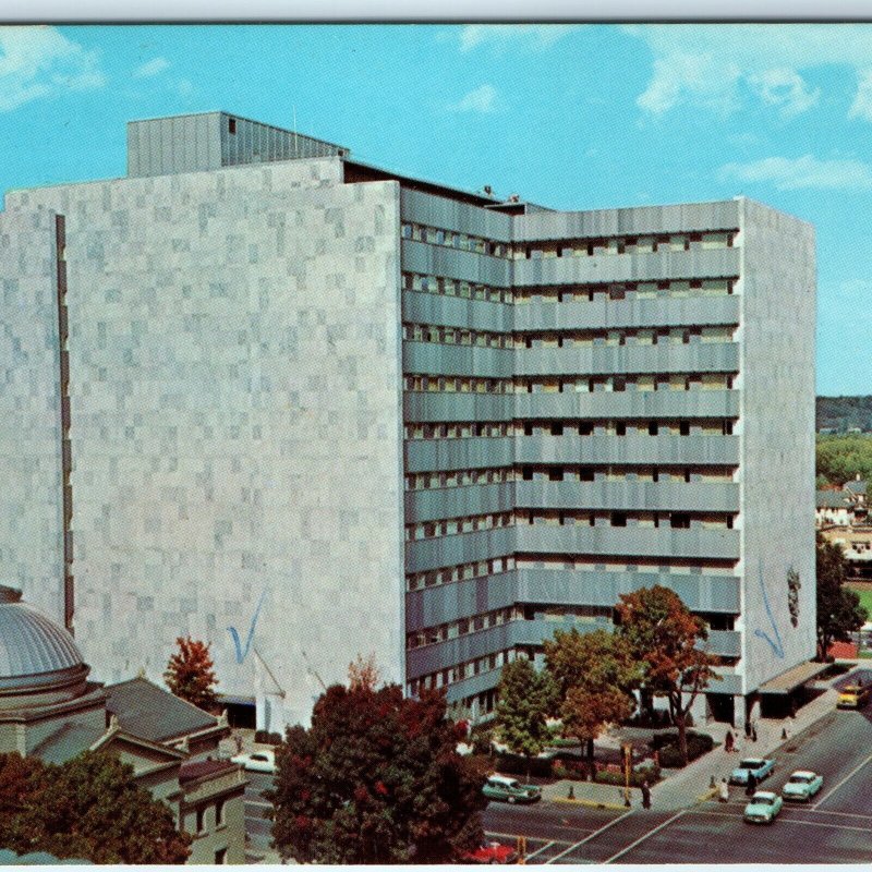 c1960s Rochester, MN Mayo Clinic 2nd Ave Birds Eye Street Scene Cutshall PC A231