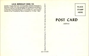 Vintage Postcard- USS Berkeley (DDG-15), Guided Missile Destroyer Ship.