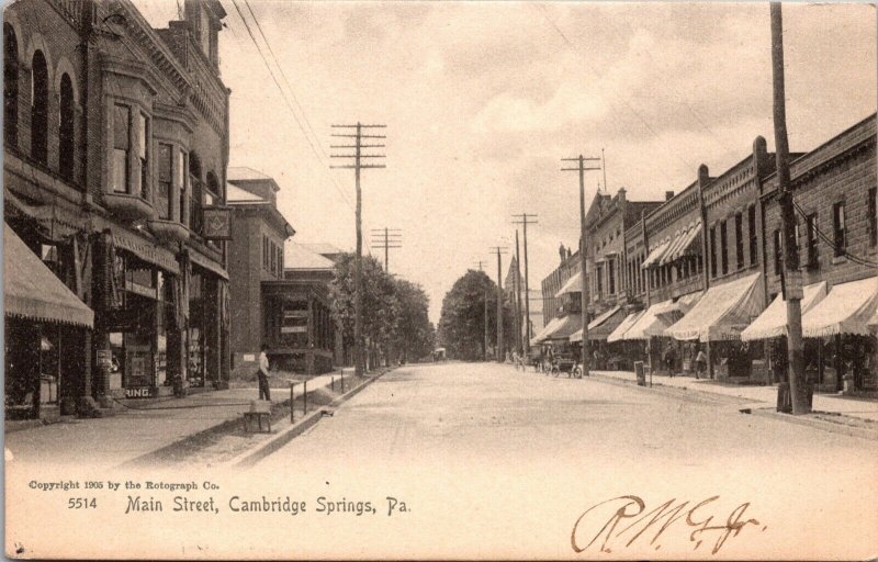 Postcard Main Street in Cambridge Springs, Pennsylvania~137278