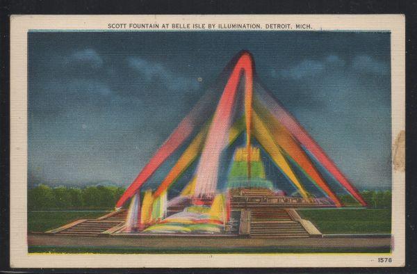 Detroit MI Scott Fountain, Belle Isle, unused colour PC